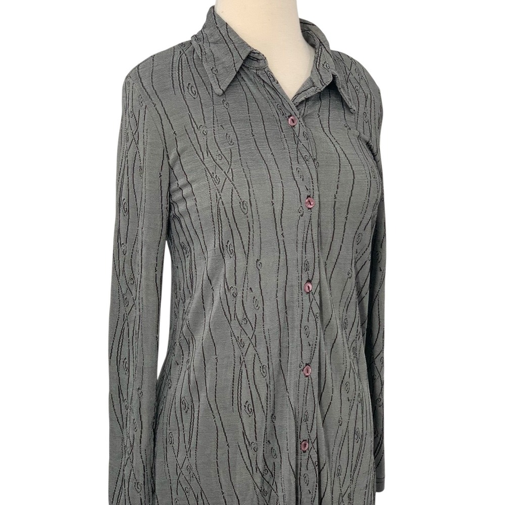 Rabbit Rabbit Rabbit Designs Long Sleeve Button Down Dress/Tunic Gray Abstract 6 - Picture 2 of 9